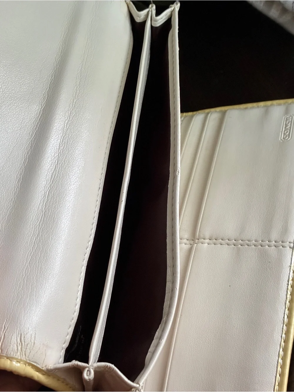 Coach Beige and Cream Signature Continental Wallet with Gold Accent